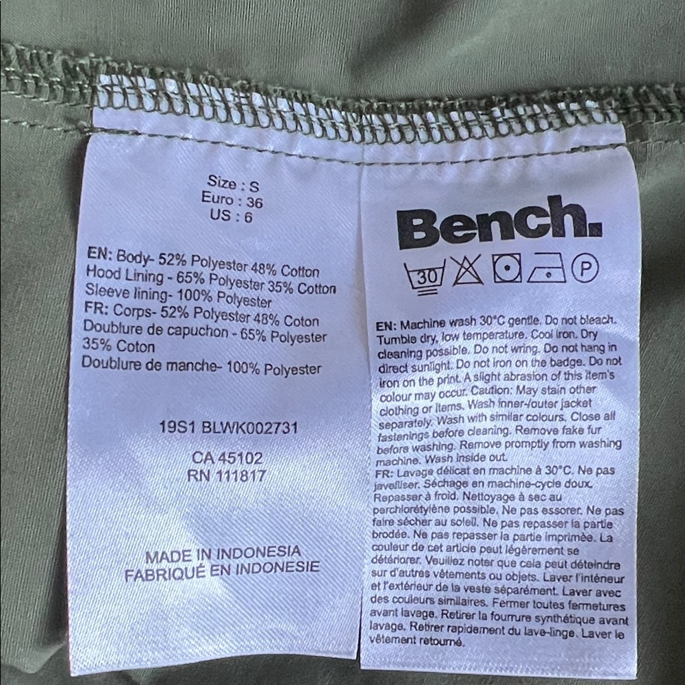 BENCH Olive Utility Convertible Drawstring Spring Jacket - Picture 7 of 7